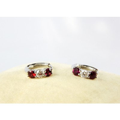 18K White Gold Diamond and Genuine Ruby loop earrings