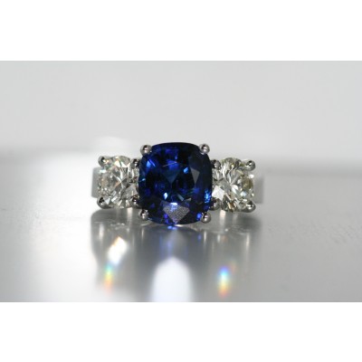 Platinum Sapphire and Diamond Ring.