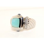 14K White Gold Diamond and Blue Green Chalcedony with Sapphire