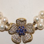 18 Karat Yellow Gold Diamond, Sapphire and Pearl Necklace.