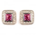 White Gold Diamond and Pink Sapphire Earrings