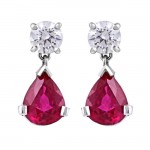 Platinum Diamond and Ruby Drop Earrings