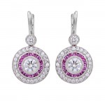 Platinum Diamond and Pink Sapphire Drop Earrings