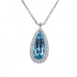 One of a Kind 18K White Gold Diamond and Aquamarine Necklace