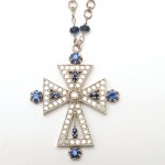 18K Sapphires and Diamonds White Gold Cross Necklace