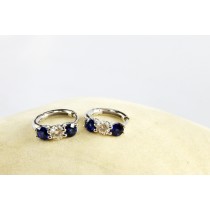 18K White Gold Diamond and Genuine Sapphire loop earrings