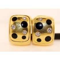 18K Yellow Gold Diamond and Onyx Earrings