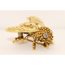 18K Yellow Gold Diamond Vintage Bee Pin