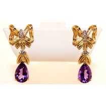 Yellow Gold Diamond and Amethyst Earrings