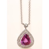 18K White Gold Diamond and Pear shaped Pink Sapphire