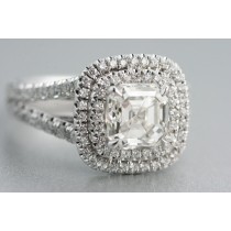 Platinum engagement ring with ascher cut diamond.