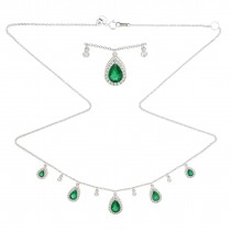 Emerald and diamond dangle necklace