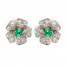 White Gold Diamond and Emerald Earrings