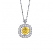 Platinum and 18 karat yellow gold fancy yellow diamond pendant.
