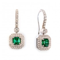 Handmade White Gold Diamond and Emerald Earrings
