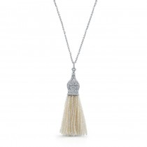 18K White Gold Pearl Tassle Necklace 