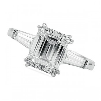Platinum engagement ring with 3 carat Emerald diamond.