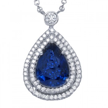 Sapphire and Diamond  White Gold Pendant
