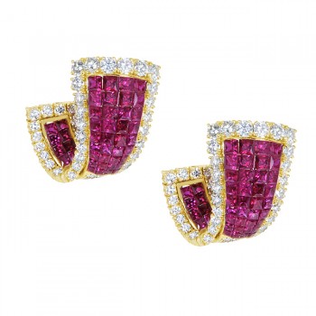 Invisible Diamond and Ruby Earrings