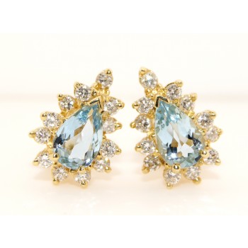 18K Yellow Gold Diamond and Aquamarine Earrings