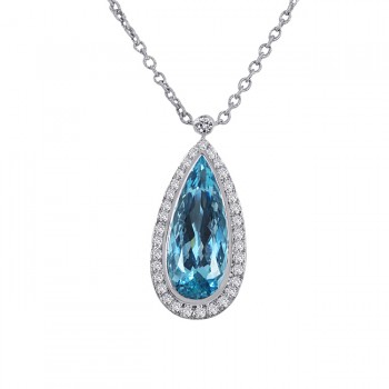 One of a Kind 18K White Gold Diamond and Aquamarine Necklace